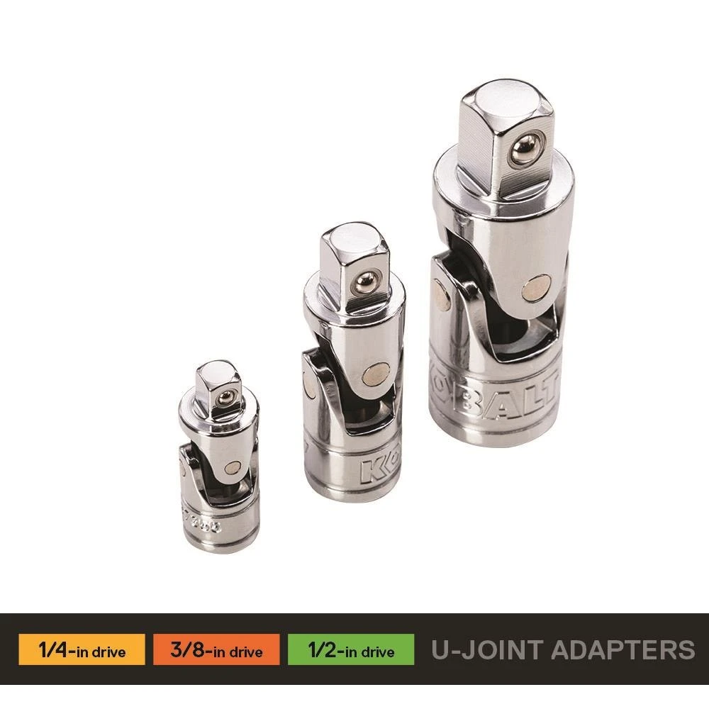 Kobalt Socket Adapters 3-Piece 1/4-in; 3/8-in; 1/2-in to U-Joint 1 Kobalt Socket Adapters 3-Piece 1/4-in; 3/8-in; 1/2-in to U-Joint