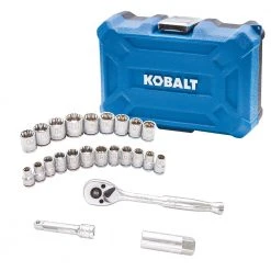 Kobalt Mechanics Tool Sets 24-Piece Standard (SAE) and Metric Combination Polished Chrome Mechanics Tool Set (3/8-in)