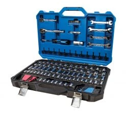 Kobalt Mechanics Tool Sets 129-Piece Standard (SAE) and Metric Combination Polished Chrome Mechanics Tool Set (1/4-in; 3/8-in)