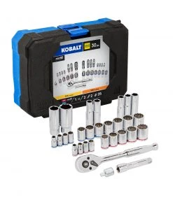 Kobalt Mechanics Tool Sets 30-Piece Standard (SAE) and Metric Combination Polished Chrome Mechanics Tool Set (3/8-in)