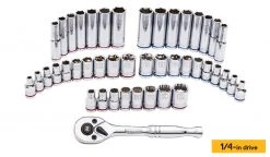 Kobalt Mechanics Tool Sets 129-Piece Standard (SAE) and Metric Combination Polished Chrome Mechanics Tool Set (1/4-in; 3/8-in) -Daily Home Tools Hub 09935437