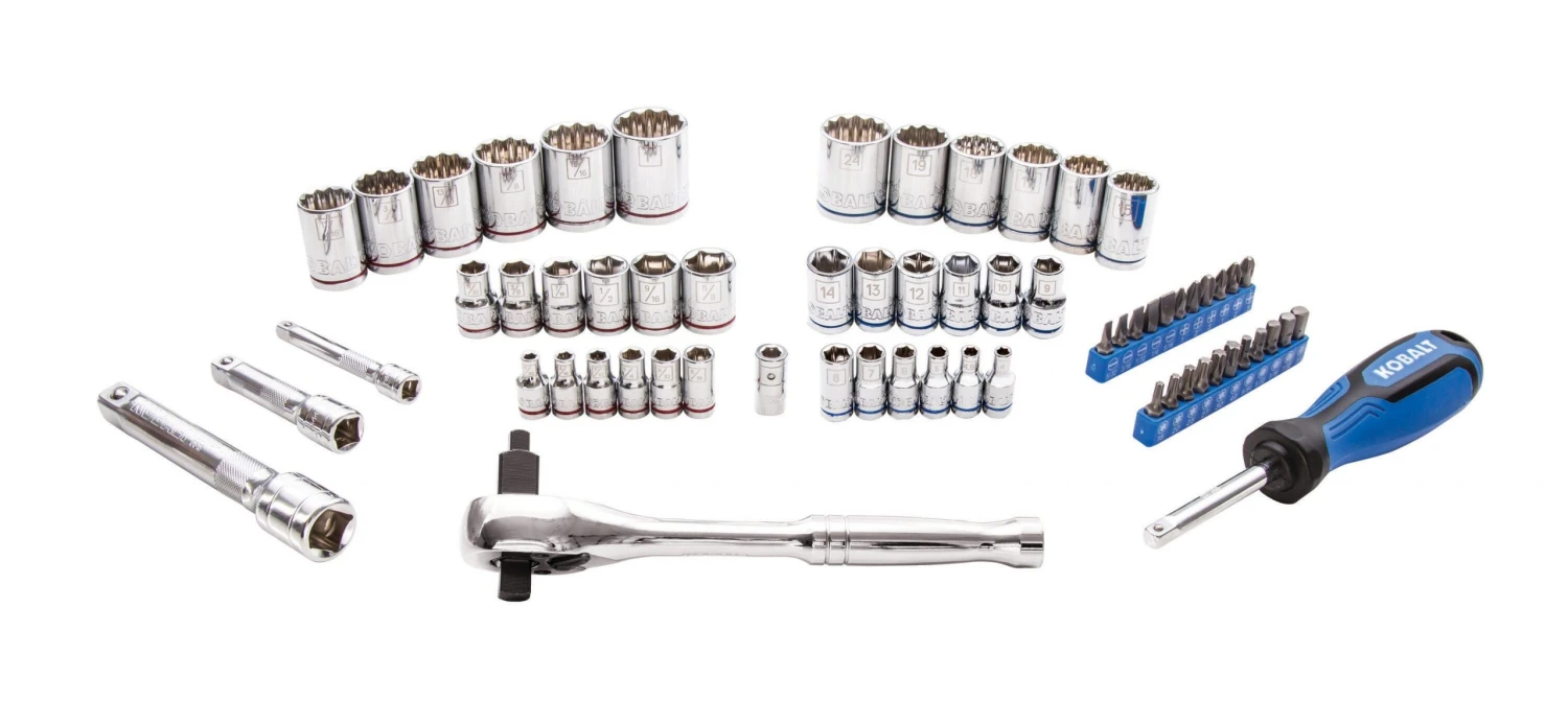 Kobalt Mechanics Tool Sets 64-Piece Standard (SAE) and Metric Combination Polished Chrome Mechanics Tool Set (1/4-in; 3/8-in; 1/2-in;) 2 Kobalt Mechanics Tool Sets 64-Piece Standard (SAE) and Metric Combination Polished Chrome Mechanics Tool Set (1/4-in; 3/8-in; 1/2-in;) - Image 2