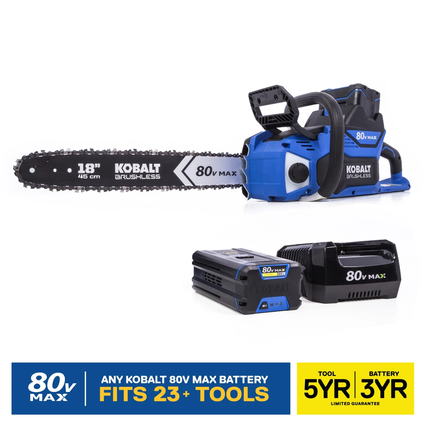 Kobalt Cordless Electric Chainsaws 80-Volt Max 18-in Brushless Cordless Electric Chainsaw 5 Ah (Battery & Charger Included) 1 Kobalt Cordless Electric Chainsaws 80-Volt Max 18-in Brushless Cordless Electric Chainsaw 5 Ah (Battery & Charger Included)