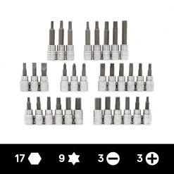 Kobalt Driver Sockets & Sets 42-Piece 3/8-in Drive Set Hex; Torx; Phillips; Flathead Bit Standard (SAE) and Metric Combination Driver Socket Set 15 Kobalt Driver Sockets & Sets 42-Piece 3/8-in Drive Set Hex; Torx; Phillips; Flathead Bit Standard (SAE) and Metric Combination Driver Socket Set -Daily Home Tools Hub 42143243