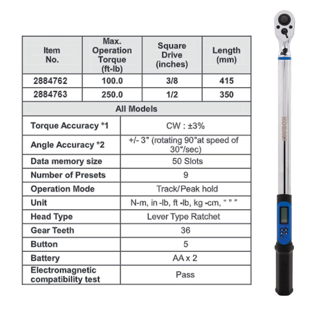 Kobalt Torque Wrenches 1/2-in Drive Digital Torque Wrench (12.5-ft lb to 250-ft lb) 7 Kobalt Torque Wrenches 1/2-in Drive Digital Torque Wrench (12.5-ft lb to 250-ft lb) - Image 7