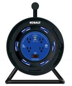 Kobalt Extension Cord Accessories 4-Outlet KOBALT Black/Blue Cord Reel 2-USB w/80ft 14/3 SJTW Ext Cord