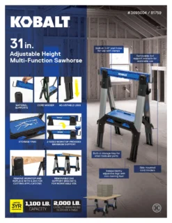 Kobalt Saw Horses 30.63-in W x 33.5-in H Adjustable Pp and Steel Construction Saw Horse (1000-lb Capacity) 25 Kobalt Saw Horses 30.63-in W x 33.5-in H Adjustable Pp and Steel Construction Saw Horse (1000-lb Capacity) -Daily Home Tools Hub 44627987 scaled