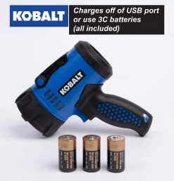 Kobalt Flashlights 1200-Lumen LED Rechargeable Spotlight Flashlight -Daily Home Tools Hub 45368644